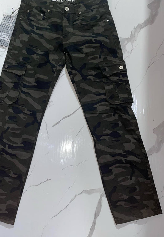 Black Camo Long Cargo Pants